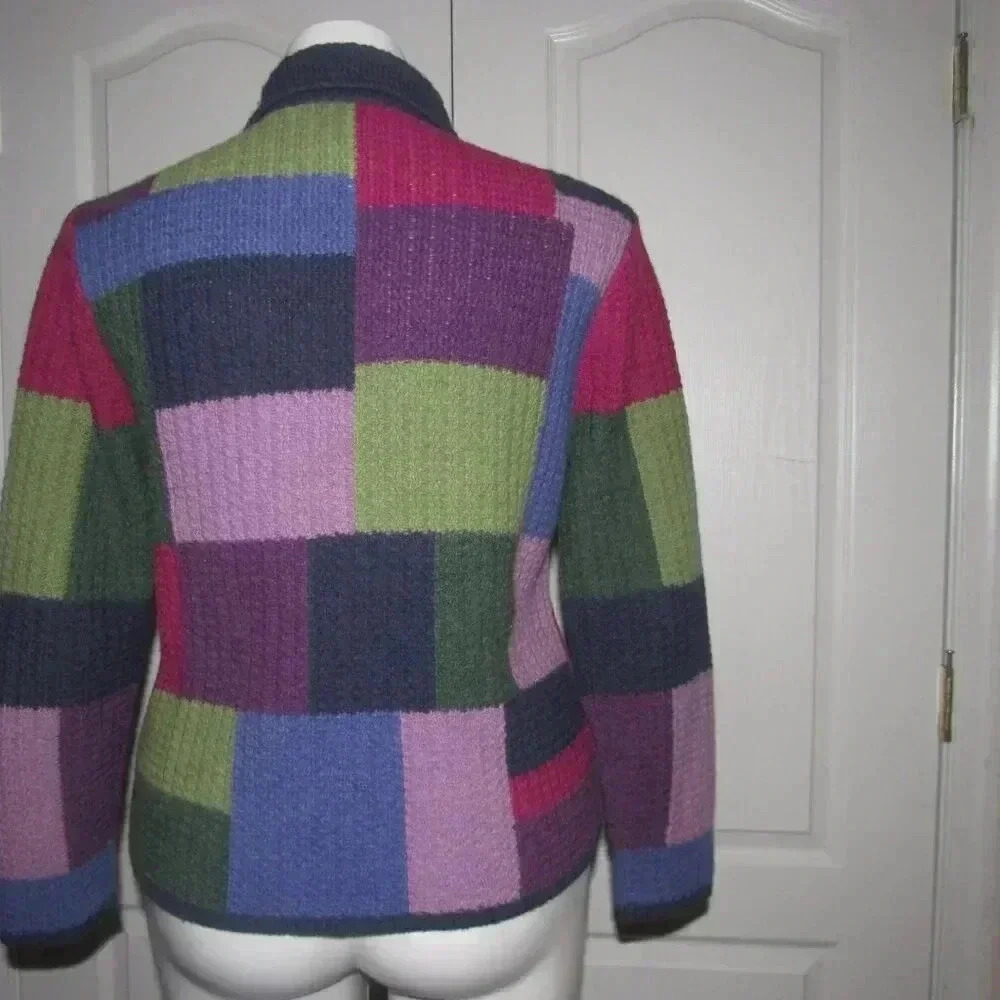 Talbots Patchwork 100% Wool Zip Front Sweater Siz… - image 4